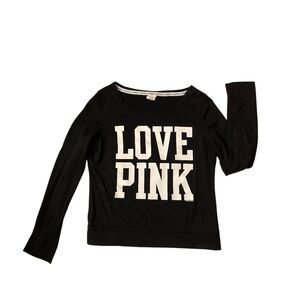 Y2K Victoria Secret black long sleeve Sweatshirt white graphic “Love Pink" women